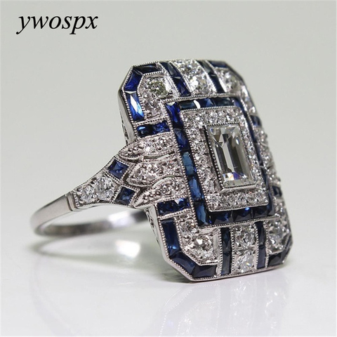 YWOSPX Luxury Silver Big Square Rings for Women Jewelry Wedding Crystal Zircon Anel Engagement Anillos Statement Ring Gifts Y35 ► Photo 1/5