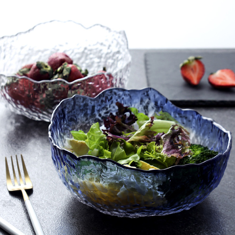 Japanese Large Transparent Glass Bowl Household Salad Shaped Dessert Bowl Heatproof Soup Bowl Large Bowl Tableware ► Photo 1/5