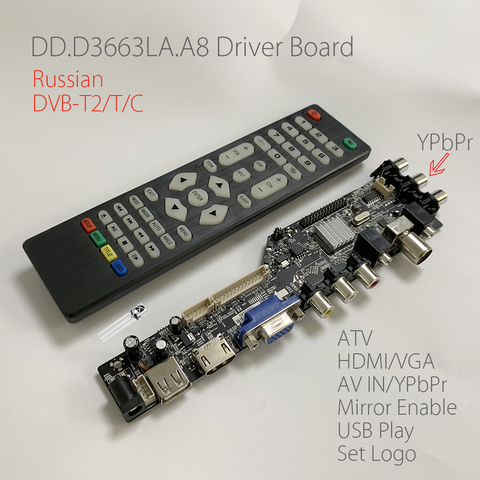 (IR cable gift) DD.D3663LA.A8 Digital Signal DVB-C DVB-T2 DVB-T Universal LCD TV Controller Driver Board Russian USB play 3663 ► Photo 1/6