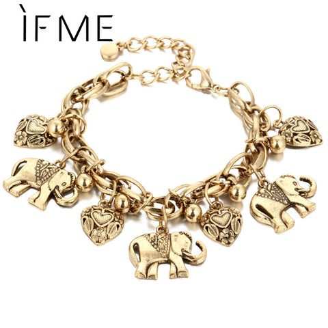 IF ME Vintage Bohemian Gold Color Elephant Heart Charms Bracelets for Women Fashion Chain Gift Pulseira Feminina Jewelry ► Photo 1/6