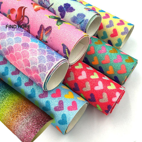 Fish Scale Mermaid Rainbow Fine Glitter Faux Leather Fabric Sparkle Butterfly Heart Craft Decor DIY Hair Bow Material Sheets ► Photo 1/6