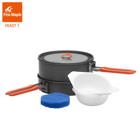 Fire Maple Feast 1 Outdoor Camping Hiking Cookware Backpacking Cooking Picnic Pot Pan Set Foldable Handle 1-2 Persons FMC-F1 ► Photo 1/5