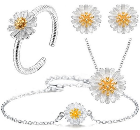 New arrival silver plated Daisy jewelry sets Necklace/Earrings/Ring/Bracelet wedding jewelry sets for women drop shipping ► Photo 1/6