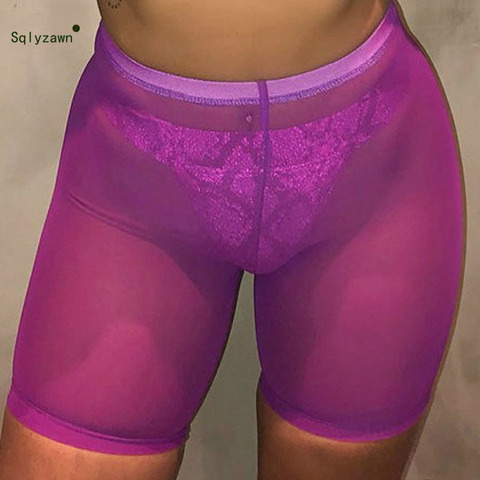 Women Sexy High Waist Neon Mesh Bodycon Mini Shorts Summer Transparent Fluorescent Pink Green Purple Yellow See Through Shorts ► Photo 1/6