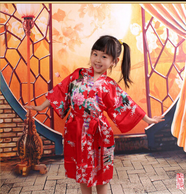 Children Kimono Robes Bridesmaid Flower Girl Dress Kids Silk Bathrobe Nightgown 