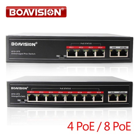 4 / 8 POE Ports Fast Ethenet 10/100Mbps 2 Up Link Ports 1Gbps IEEE802.3at/af PoE Switch Adapter Max 30W Support POE IP Camera ► Photo 1/6