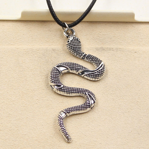 New Fashion Tibetan Silver Color Pendant Snake Necklace Choker Charm Black Leather Cord Factory Price Handmade Jewelry ► Photo 1/2