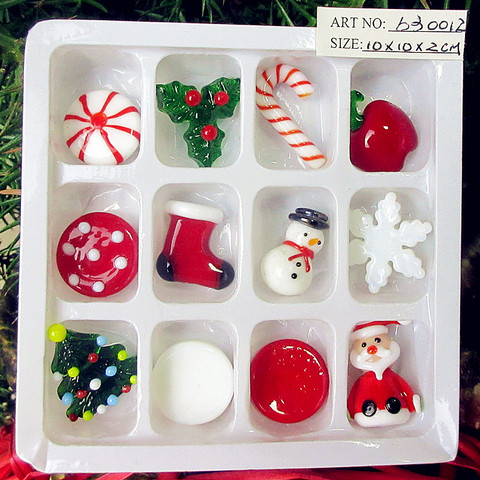 12pcs Custom Glass handicraft Santa, socks, Snowman, Christmas tree, Christmas crutch, apple figurine decorative Flat ornaments ► Photo 1/2