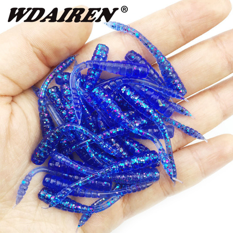 50Pcs Red Worm soft Fishing Lure 4.5cm 0.45g with salt smell 7 colors Fishy Smell Artificial silicone bait Pesca fishing tackle ► Photo 1/6