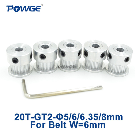 POWGE 20 teeth GT2 Timing Pulley Bore 5mm 6mm 6.35mm 8mm for width 6mm GT2 Synchronous Belt Small Backlash 20T 20teeth 5pcs ► Photo 1/6