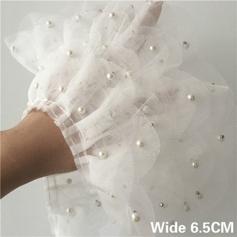 6.5CM Wide Luxury Tulle White 3D Lace Bridal Applique Glitter Beads Ruffle Trim Wedding Dress Clothing Sewing Guipure Supplies ► Photo 1/5