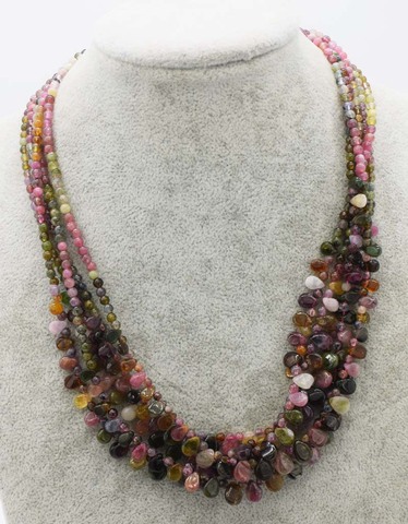 wholesale multicolor Tourmaline round and drop necklace 18inch FPPJ nature beads for woman gift gemstone ► Photo 1/4
