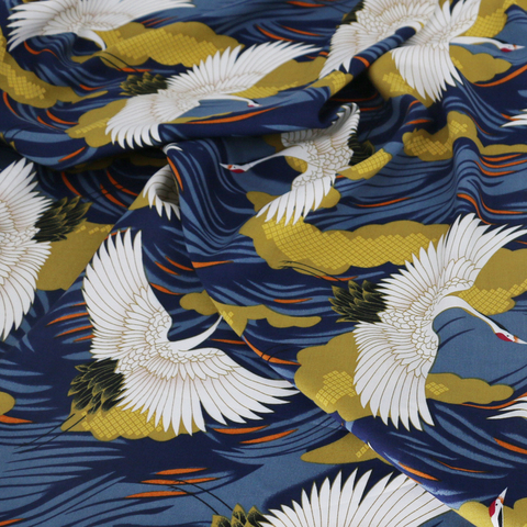 100*145cm Crane Printed Viscose Textiles Japan Fabric Design ► Photo 1/6