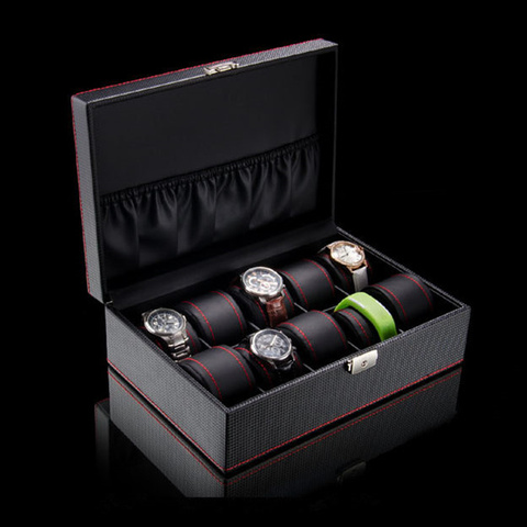 Top Leather Watch Box Case Black 10 Slots Watch Storage Boxes Luxury Watch Display Box Women Gift Jewelry Box Holder W038 ► Photo 1/6