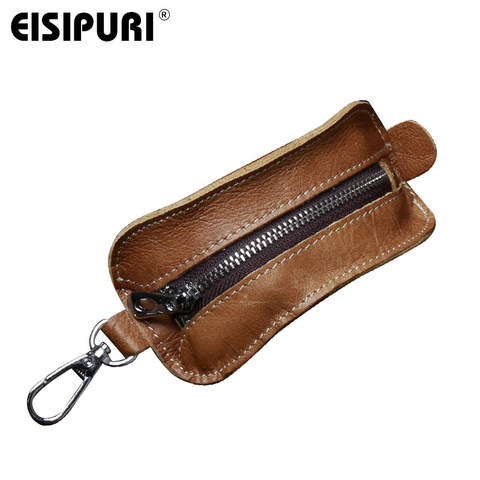 EISIPURl 100% Genuine Leather Key Wallet Pouch Business Men Door Car Key Case Bag Holder Male Keychain Key Organizer Housekeeper ► Photo 1/6