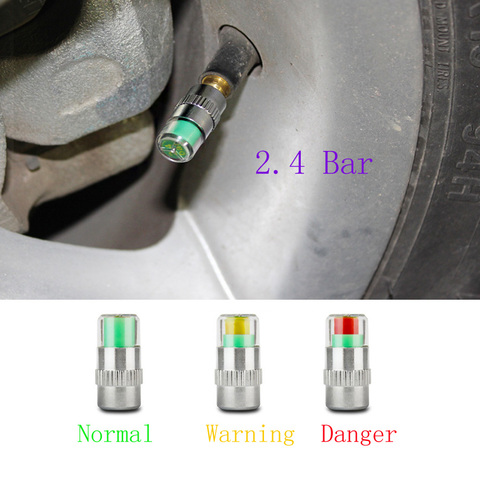 2.4 Bar Tire Pressure Car Tire Monitor Pressure Gauge Cap Sensor Indicator 3 Color Eye Alert air pressure gauge 4pcs/Lot ► Photo 1/6