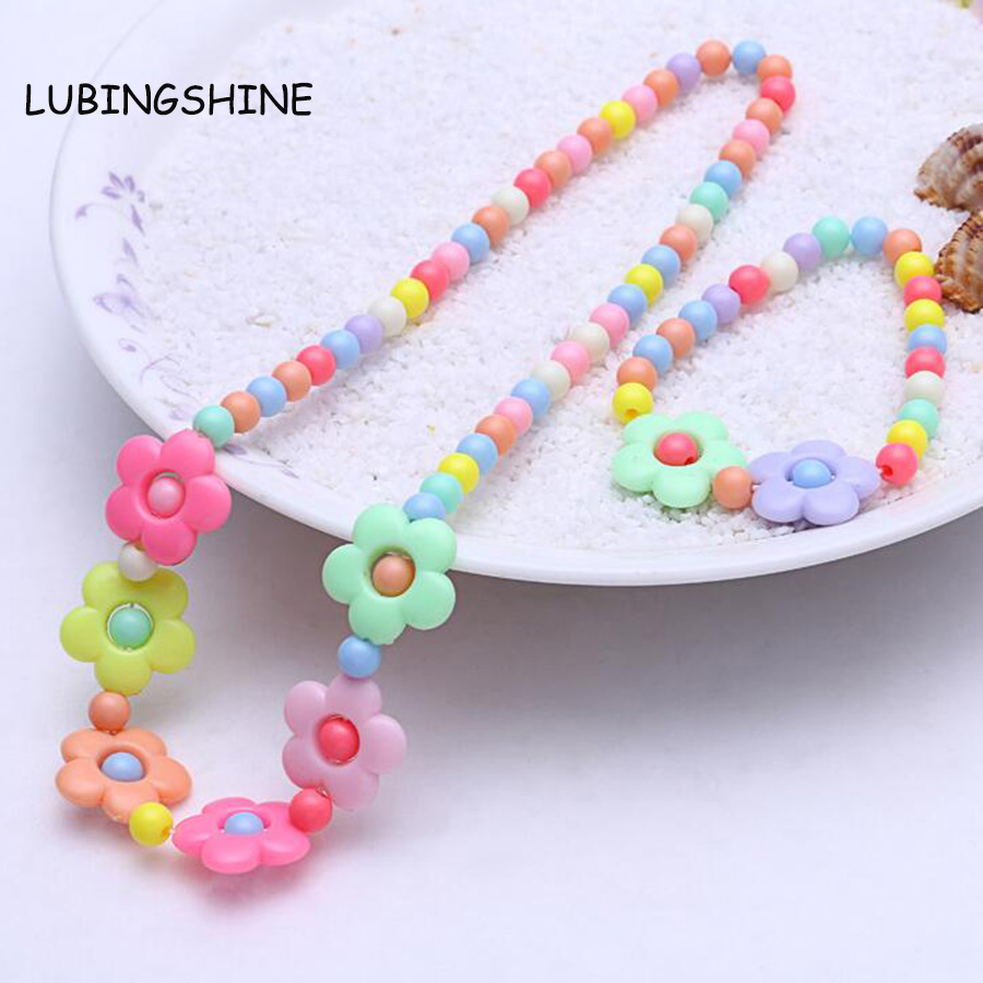 Children's Jewelry Kids Set Baby Cute Necklace Bracelet Colorful Beads Gift 