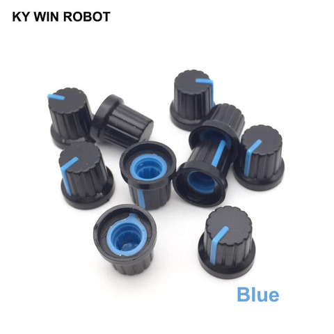 New 10 Pcs Blue 6mm Shaft Hole Dia Plastic Threaded Knurled Potentiometer Knobs Caps ► Photo 1/6