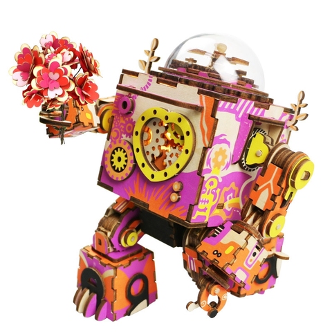 Robotime DIY 3D Wooden Puzzle Model Building Kit  Mechanical Model Colorized Robot Toy with Music Box AM601 for Dropshipping ► Photo 1/4