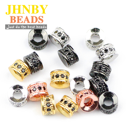 JHNBY 4pcs Copper Spacer beads 6mm flat Round cylinder Black zircon Pave CZ Charms Loose beads for Jewelry bracelet making DIY ► Photo 1/6