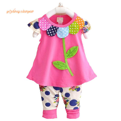 2022 Kids Baby Girl Clothing Set Bowknot Summer Floral T-shirts Tops and Pants Leggings 2pcs Cute Children Outfits Girls Set ► Photo 1/6