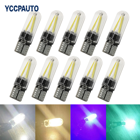 YCCPAUTO 10Pcs T10 194 168 W5W LED Bulbs COB Filament Car Light Auto Side Marker Light License Plate Reading Lamp 12V Glass ► Photo 1/6