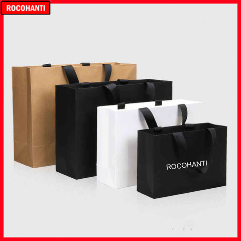 50X Custom Logo Paper Shopping Bag With Ribbon Handle for Clothing Gift Packaging ► Photo 1/5