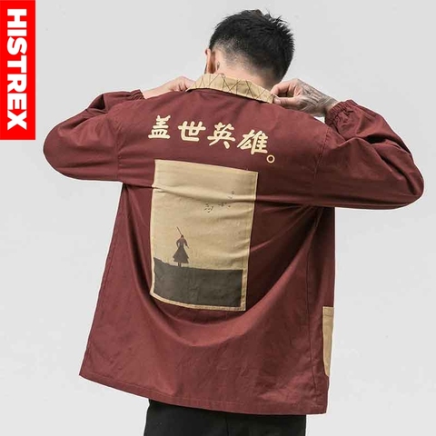 HISTREX Windbreaker Men's Long Section Of the Print Personality Shirt Autumn Retro Japanese Chinese Style Jacket Tide HT5TS1# ► Photo 1/1