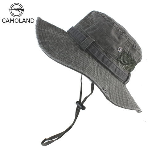 100% Cotton Men's Bucket Hats Summer Outdoor Bob Panama Safari Hat Washed Sun Hat UV Protection Fishing Boonie Hat Men Women ► Photo 1/6