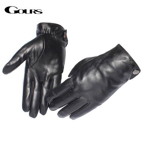 Gours Men's Genuine Leather Gloves Fashion Brand Real Sheepskin Black Touch Screen Gloves Button Winter Warm Mittens GSM051 ► Photo 1/6