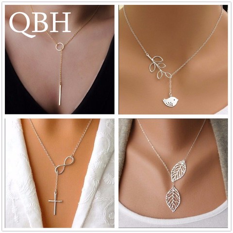 NK609+ Hot Selling New Punk Minimalist Infinity Luck 8 Cross Leaf Pendants Necklaces For Women Jewelry Clavicle Chain Collier ► Photo 1/6