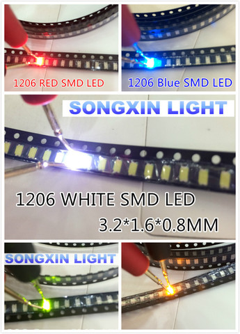 (100 pieces/lot) 1206 SMD White Red Blue Green Yellow 20pcs each Super Bright 1206 SMD LED Diodes Package Kit ► Photo 1/2