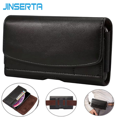 JINSERTA Universal Genuine Leather Belt Clip Pouch Bag for iPhone XS Max XR Waist Horizontal Phone Cover for Samsung Galaxy S9 ► Photo 1/6
