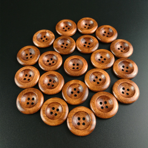 4 Holes 20pcs Round Wooden Buttons DIY Clothing Apparel Sewing Decorative Buttons 25mm(1