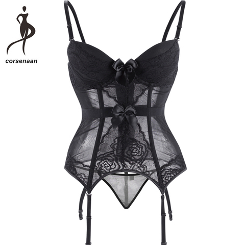 Adjustable Straps Sexy Lingerie Women Underwear Transparent Lace Bra Corset Padded Bustier With Suspenders Size S-2XL 944# ► Photo 1/6