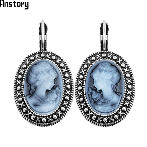 Lady Queen Cameo Hook Earrings For Women Vintage Look Antique Silver Plated Fashion Jewelry TE491 ► Photo 1/6