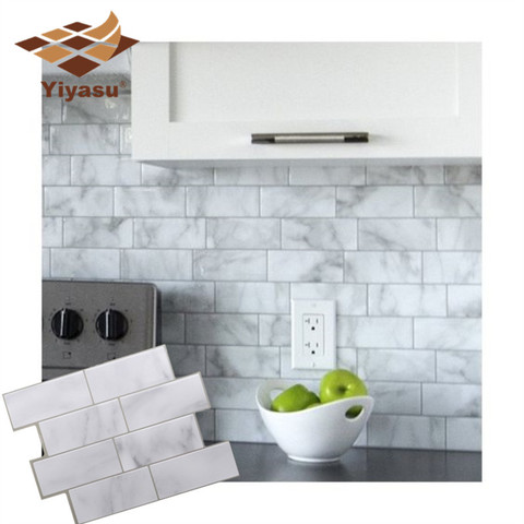 3D White Grey Marble Mosaic Peel and Stick Wall Tile Self Adhesive Backsplash Kitchen Bathroom Home Wall Decal Sticker Vinyl ► Photo 1/6