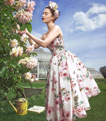2022 new fashion rose flower print pleated slim fresh temperament straps fluffy dress casual holiday woman dresses ► Photo 1/6