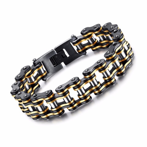 Men Bike Chain Bracelet Stainless Steel Biker Bicycle Motorcycle Link Chain Punk Heavy Jewelry 15mm Wide Dropshiping GS877 ► Photo 1/6