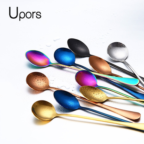 UPORS 2pcs Spoon Set Stainless Steel Long Handle Tea Coffee Spoons Teaspoon Gold Ice Cream Party Dessert Cold Drink Spoon ► Photo 1/5