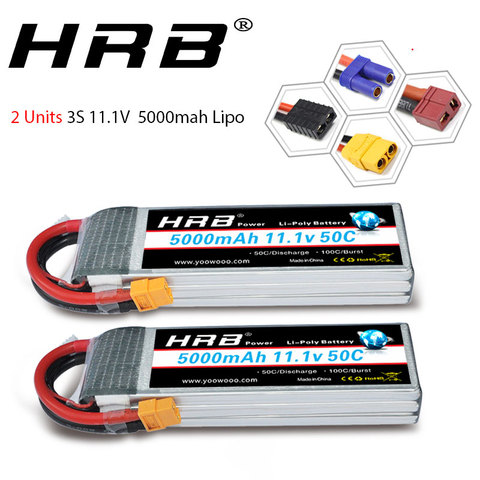 2pcs HRB 3S Lipo Battery 11.1v 5000mah RC 50C XT60 Deans connector for Traxxas x-maxx trx4 defender 1:10 1:12 Cars Helicopter ► Photo 1/6