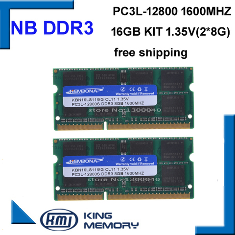 KEMBONA brand new sealed sodimm laptop ram DDR3L 16GB(kit of 2pcs ddr3 8gb) 1.35v PC3L 12800S LOW POWER 204pin ram memory ► Photo 1/2