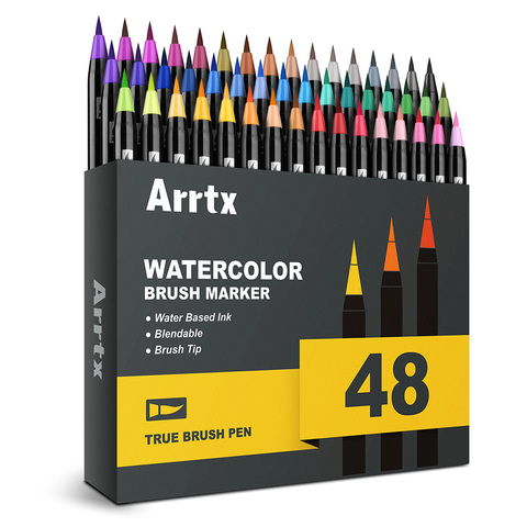 24 Colors Watercolor Marker Pens Water Coloring Flexible Tip Water