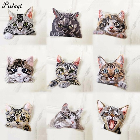 Pulaqi Cat 3D Embroidery Patches Clothes Fabric Stickers Iron On Clothes Pockets Decoration Sewing On Applique For Jeans H ► Photo 1/6