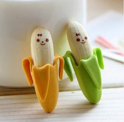 Creative Cute 2pcs Banana Fruit Pencil Eraser Rubber Novelty Kids Student Learning Office Stationery ► Photo 1/3