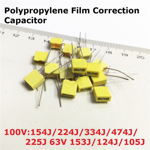 20PCS Polypropylene Film capacitor 100V 154J100 224J100 334J100 474J100 225J100 63V 153J/124J/105J 0.15/0.22/0.33/0.47/1UF/15NF ► Photo 1/1