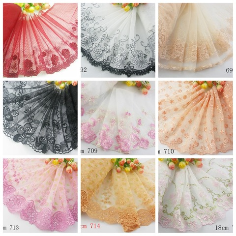 Wholesale Lot 1 Yards Delicate Embroidered flower Pink/Purple/Red/White/Black tulle lace trim DIY/sewing/Wedding Lace 02 ► Photo 1/6