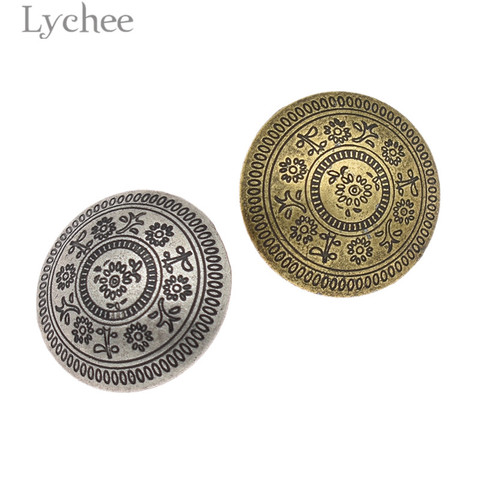 Lychee Life 10pcs Vintage Flower Carved Metal Buttons Retro Round Button DIY Sewing Supplies Accessories for Garments ► Photo 1/6