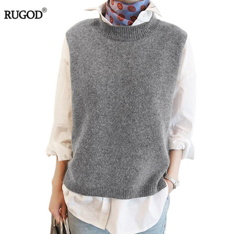 RUGOD Vest 2022 New Autumn Women Vest Pretty Sleeveless O-Neck Rabbit Hair Knitted Vest Women Plus Size 2XL 3XL 4XL Famale Vests ► Photo 1/6