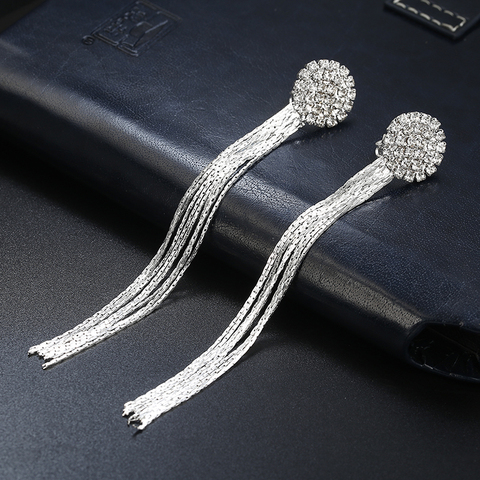 2022 Luxury Silver Clip on Earring Full Rhinestone Long Tassel Ear Clips for Women Without Piercing Wedding Bridal Party Jewelry ► Photo 1/6